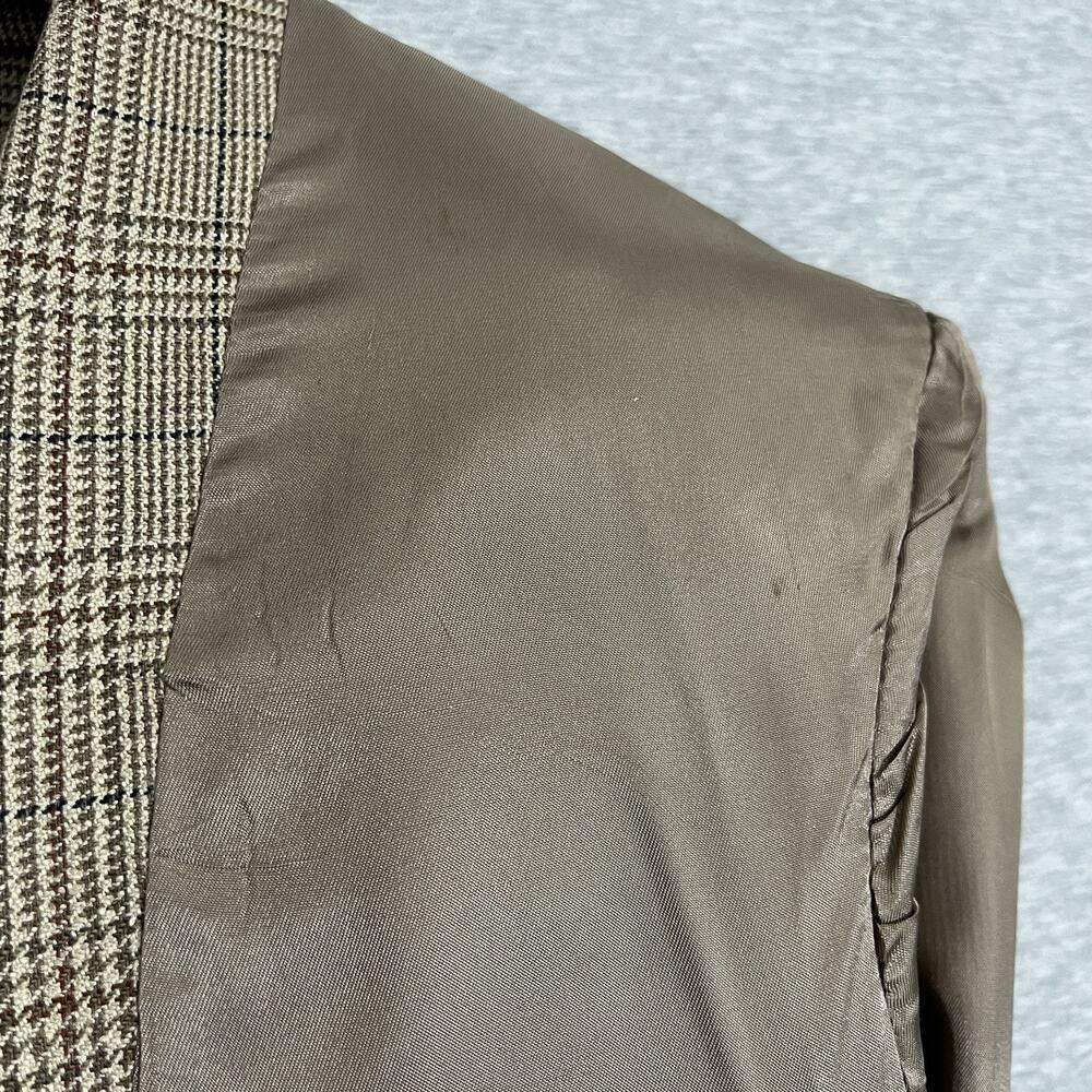 Vintage Bill Blass Glen Check Sports Jacket Blazer Mens 42 Tan Silk Blend - Picture 8 of 16
